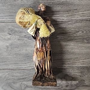 Vintage Mexican Folk Art Paper Mache Figure Handmade Authentic Hardworking Woman